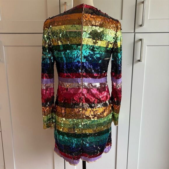 Mac Duggal Women's Size 6 Rainbow Sequin Cocktail Dress Long Sleeve - Picture 4 of 10